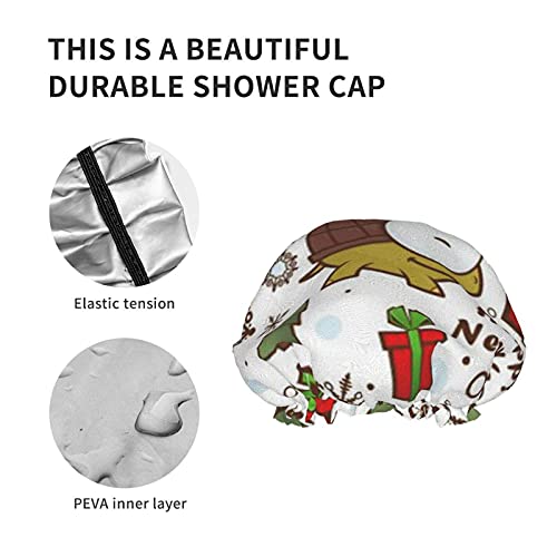 Gorro de ducha de dibujos animados de Navidad para las mujeres, PC 1 Ducha sombrero impermeable de doble capa-Reus Capas de baño elásticas capaces para niñas Spa Uso para el hogar, hotel y peluquería.