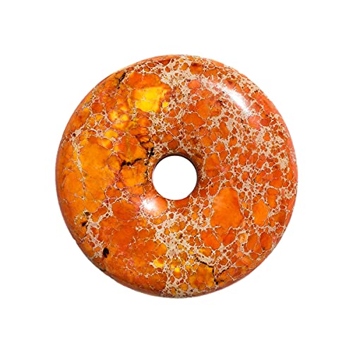 (Gp PNT04) Colgante de Piedra Imperial Jasper Naranja Teñido Rosquilla Donut 40mm x 1 Pieza. 40mm Donut Orange Color Enhanced Imperial Jasper Gemstone Charm Pendant x 1 Piece. Sold by Piece.