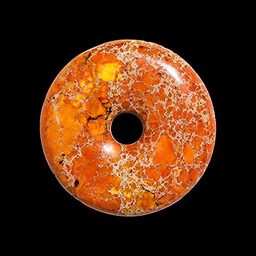 (Gp PNT04) Colgante de Piedra Imperial Jasper Naranja Teñido Rosquilla Donut 40mm x 1 Pieza. 40mm Donut Orange Color Enhanced Imperial Jasper Gemstone Charm Pendant x 1 Piece. Sold by Piece.