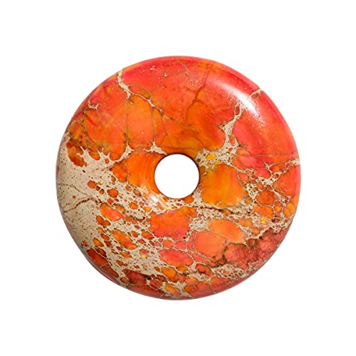 (Gp PNT04) Colgante de Piedra Imperial Jasper Naranja Teñido Rosquilla Donut 40mm x 1 Pieza. 40mm Donut Orange Color Enhanced Imperial Jasper Gemstone Charm Pendant x 1 Piece. Sold by Piece.