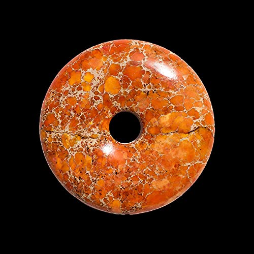 (Gp PNT05) Colgante de Piedra Imperial Jasper Naranja Teñido Rosquilla Donut 50mm x 1 Pieza. 50mm Donut Orange Color Enhanced Imperial Jasper Gemstone Charm Pendant x 1 Piece. Sold by Piece.