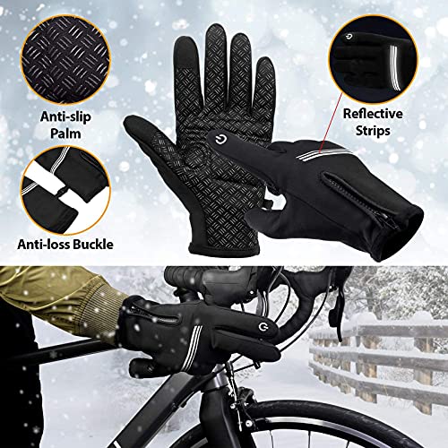 Guantes Ciclismo MTB Hombre Invierno Otoño, Guantes Bicicleta de Montaña Carretera Bici Moto Jardinería Running Pantalla táctil Touchscreen Antideslizante a Prueba de Viento Reflectante LEMEGO