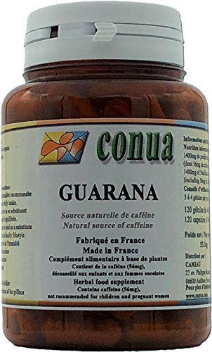 Guaraná 443 mg de polvo pura (que incluye 56 mg de cafeína) 120 cápsulas de acción: adelgazamiento y energía Conua 2003