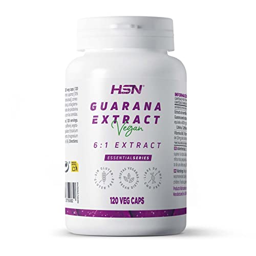 Guaraná de HSN | 120 Cápsulas Vegetales | 4800 mg Extracto Semillas de Guaraná por Dosis Diaria | 6x Veces Más Concentrado de Paullinia cupana | No-GMO, Vegano, Sin Gluten