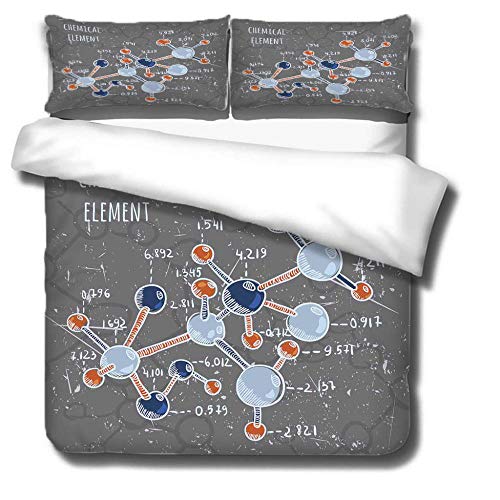 GVJKCZ Funda nórdica Impresa Fórmula Molecular Gris Azul Naranja Ropa de Cama de Microfibra 200x200 cm con Cierre de Cremallera +2 Fundas de Almohada 50x75 cm Apto para Adolescentes