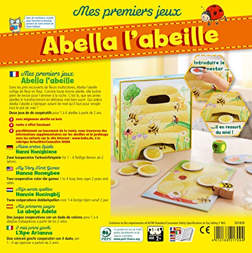 HABA Mis Primeros Juegos - Abella la Abeja - Juego cooperativo de Dados de Color para 1 – 4 Jugadores de 2 años, para Aprender los Colores, 301839