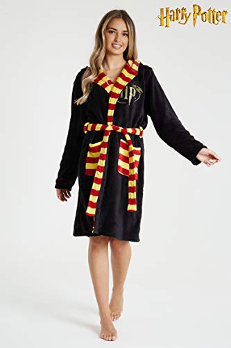 HARRY POTTER Albornoz Hombre Mujer, Bata Hombre Invierno de Forro Polar, Batas de Casa con Capucha, Merchandising Oficial Regalos para Hombre Mujer Talla S-XL (Negro, L)