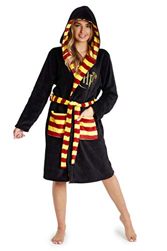 HARRY POTTER Albornoz Hombre Mujer, Bata Hombre Invierno de Forro Polar, Batas de Casa con Capucha, Merchandising Oficial Regalos para Hombre Mujer Talla S-XL (Negro, L)