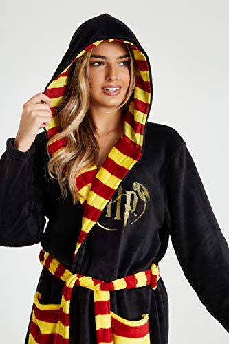 HARRY POTTER Albornoz Hombre Mujer, Bata Hombre Invierno de Forro Polar, Batas de Casa con Capucha, Merchandising Oficial Regalos para Hombre Mujer Talla S-XL (Negro, L)