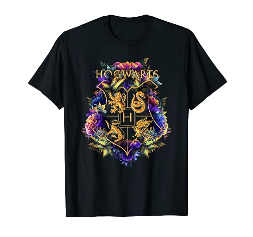 Harry Potter Hogwarts Multi-Colored Floral Crest Camiseta