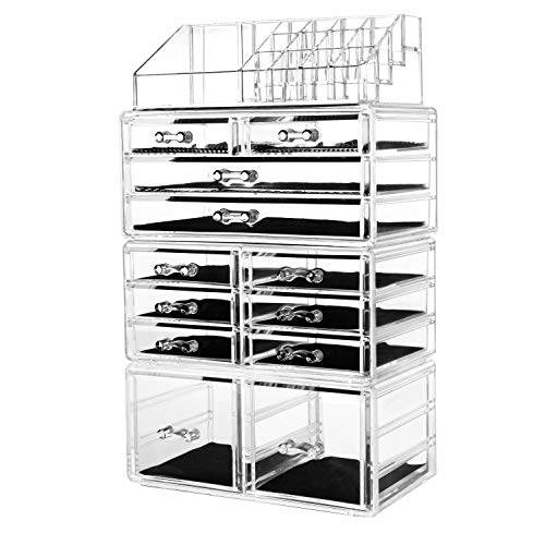 HBselect Organizador de Maquillaje de 8 Niveles, Transparente Acrílico Tocador Caja Organizadora Maquillaje, Cosméticos Joyería Organizador para Guardar Esmalte Uñas Pintalabios Delineador De Ojos