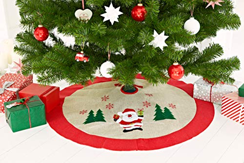 HEITMANN DECO - Mantel Redondo para árbol – Protección de Las Agujas de Abeto – Base para árbol de Navidad – Papá Noel – Rojo, Natural