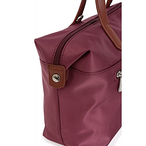 Hexagona Paris Tote Mujer-Colección Pop-Grosella Negra-en Nylon Mano pequeño-Bolso Bandolera, Magenta, L : 38 x h : 22 x P : 11 cm