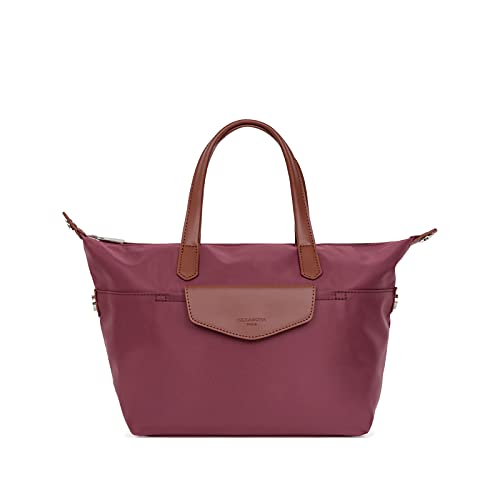 Hexagona Paris Tote Mujer-Colección Pop-Grosella Negra-en Nylon Mano pequeño-Bolso Bandolera, Magenta, L : 38 x h : 22 x P : 11 cm