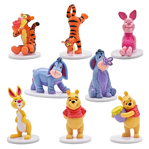 Hilloly 8 pcs Decoración para Tarta Winnie The Pooh Cake Topper Tigger Mini Juego de Figuras Cerdito Niños Fiesta de cumpleaños Pastel Decoración Suministros Fiesta de Boda