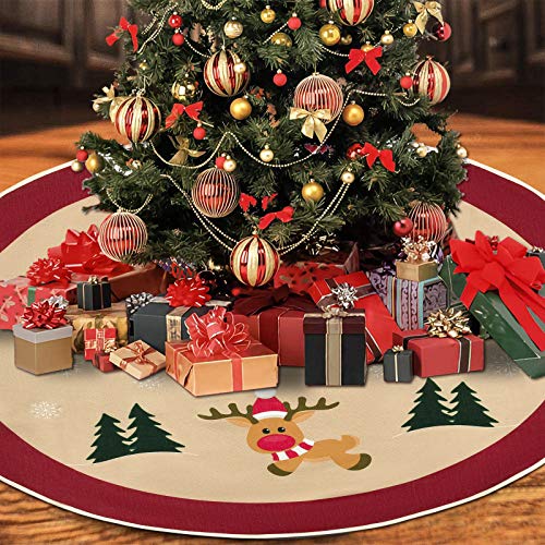 Hleane Falda redonda de reno para árbol de Navidad, decoración para el árbol de Navidad, protección contra las agujas de abeto, cálida roja, para decoración del hogar, 120 cm