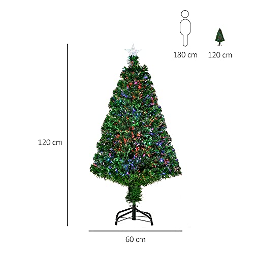 HOMCOM Árbol de Navidad 120cm Artificial Árbol de Pino Decoración Navideña con 16 LED de 3 Colores 130 Ramas Verde PVC