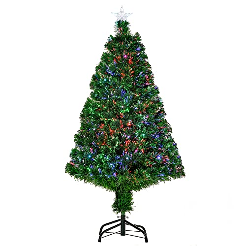 HOMCOM Árbol de Navidad 120cm Artificial Árbol de Pino Decoración Navideña con 16 LED de 3 Colores 130 Ramas Verde PVC