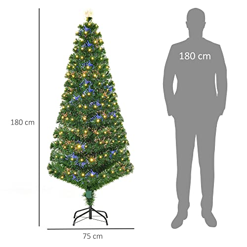 HOMCOM Árbol de Navidad 180cm Artificial Árbol con Soporte Metálico Luces LED Multicolores Verde Natural Material PVC