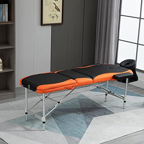 HOMCOM Cama De Masaje Aluminio Plegable 185x60cm Tatuaje Terapia Cama Negro Naranja NUEVO