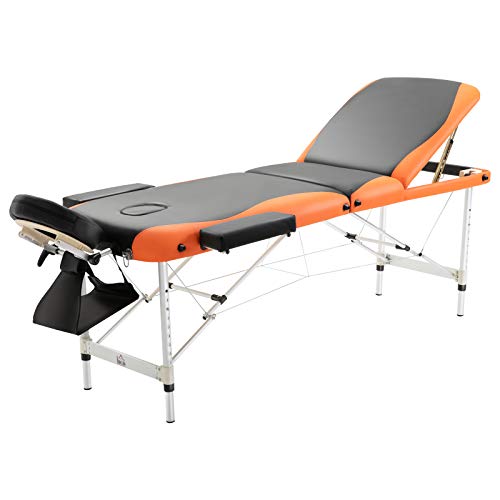 HOMCOM Cama De Masaje Aluminio Plegable 185x60cm Tatuaje Terapia Cama Negro Naranja NUEVO