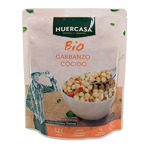 HUERCASA - Garbanzos Orgánicos Cocidos al Natural. Pack de 6 Envases. Sin Gluten, Vegano. Envasado al Vacío. Listo para Comer