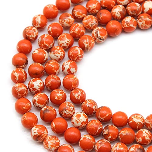 HZLXF1 Nueva Naranja Imperial Jaspers Stone Sediment Turquesa Turquesa Redonda Perlas Sueltas 6 / 8mm Pulsera de Bricolaje for joyería Que Hace 15"Strand