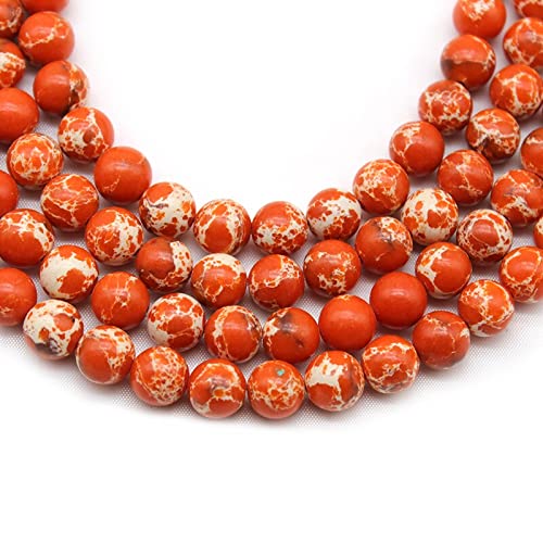 HZLXF1 Nueva Naranja Imperial Jaspers Stone Sediment Turquesa Turquesa Redonda Perlas Sueltas 6 / 8mm Pulsera de Bricolaje for joyería Que Hace 15"Strand