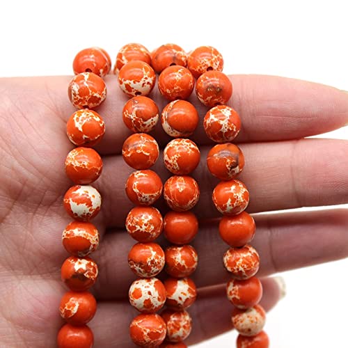 HZLXF1 Nueva Naranja Imperial Jaspers Stone Sediment Turquesa Turquesa Redonda Perlas Sueltas 6 / 8mm Pulsera de Bricolaje for joyería Que Hace 15"Strand