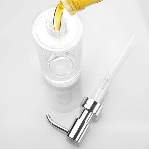 iDesign Dispensador de jabón rellenable, bote dosificador de plástico para 295 ml, dosificador de jabón líquido o crema, transparente y plateado