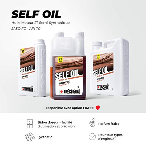 IPONE - Aceite Motor Self Oil - Jardinería - Envase dosificador 1 Litro - Lubricante Semisintético - para Todas las máquinas de 2 Tiempos - Olor a Fresa