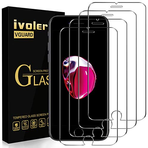 ivoler 4 Piezas Protector de Pantalla para iPhone SE 2020 / iPhone SE 2 / iPhone 8/7 / 6S / 6, Cristal Vidrio Templado Premium [9H Dureza] [Alta Definicion 0.3mm] [2.5D Round Edge] - Transparente