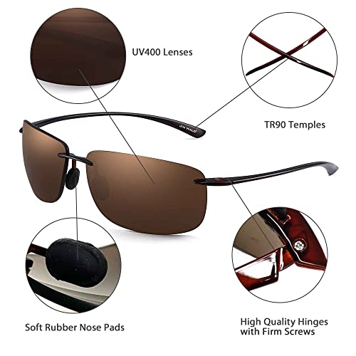 JIM HALO Deporte Gafas de Sol Para Hombre Mujer TR90 Sin Marco Borde Marco Irrompible Para Correr Pescar Béisbol Conducir Marrón