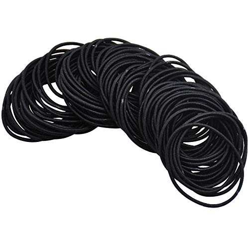 Jinlaili 100 Piezas Gomas Pelo, Gomas de Pelo Elasticas Resistentes, Gomas Pelo Negras Finas, 2mm, Goma Pelo sin Metal, Goma Pelo Algodon, Bandas Elástica del Pelo, Gomas del Pelo para Niñas Mujer