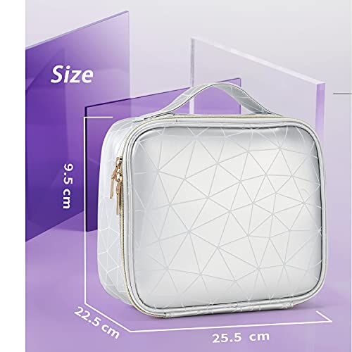 Joligrace Neceser Maquillaje Bolsa de Maquillaje Cosméticos Beauty Case de Viaje Maletin Manicura Joyero Organizador Esmalte de Uñas Estuche Vacio Profesional Cuero de PU Plateado, Patrón de Diamante