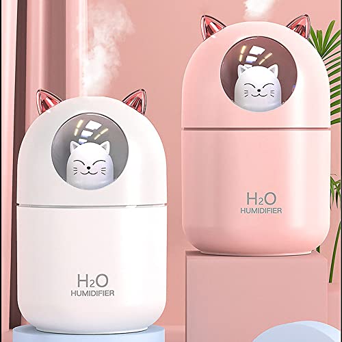 JSG Humidificador Bebes Relajante Ultrasónico Aromaterapia Puro 300ml Purificador de Aire, Aceites Esenciales Humidificador con Luces LED Cambiantes de 7 Colores Silencioso (Blanco/B)