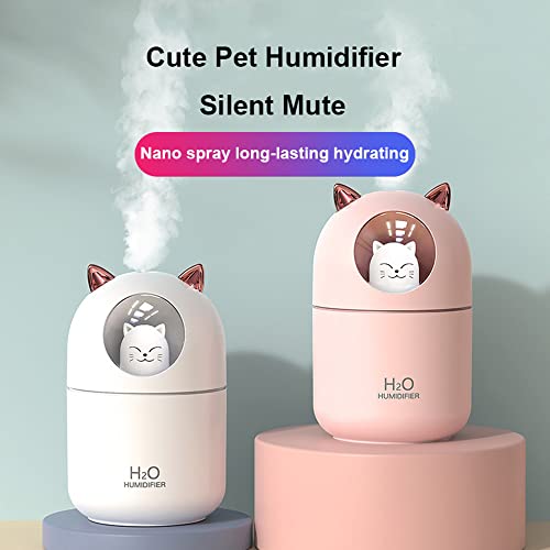 JSG Humidificador Bebes Relajante Ultrasónico Aromaterapia Puro 300ml Purificador de Aire, Aceites Esenciales Humidificador con Luces LED Cambiantes de 7 Colores Silencioso (Blanco/B)