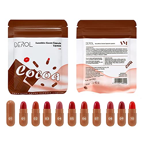 Juego de lápiz labial de 10 piezas con diseño de mini cápsula de chocolate, brillo de labios con textura de mousse, lápiz labial mate hidratante y sedoso