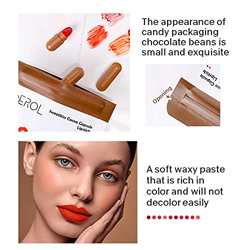 Juego de lápiz labial de 10 piezas con diseño de mini cápsula de chocolate, brillo de labios con textura de mousse, lápiz labial mate hidratante y sedoso