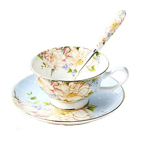 Juego de taza de té, cuchara y platillo de porcelana china vintage, juego con caja de regalo y bordes dorados