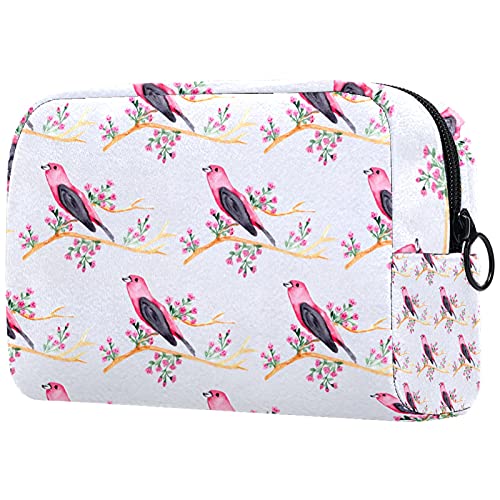 KAMEARI Bolsa de cosméticos Pink Birds On Branch Organizador de bolsas de cosméticos multifuncionales