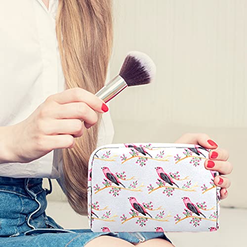 KAMEARI Bolsa de cosméticos Pink Birds On Branch Organizador de bolsas de cosméticos multifuncionales