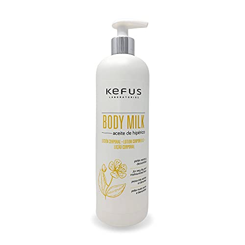 Kefus - Locion Corporal Aceite Hiperico, 500 ml | Body Milk con Vitamina E para Pieles Sensibles, Secas y Desnutridas | Balsamo Corporal para Aplicar Despues de Tomar el Sol