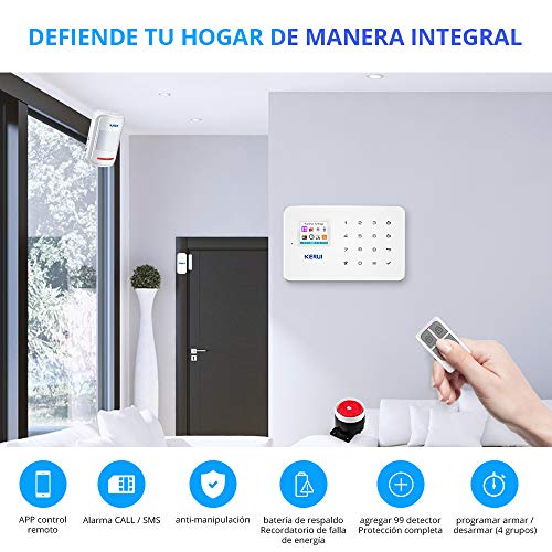 KERUI G18 Sistema Alarma gsm(NO WiFi) Inalámbrico Control Remoto por Call/SMS/App - Kit Alarma Antirrobo Casa DIY con Sensor Puerta/Detector Movimiento PIR/Mando a Distancia para Hogar/Tienda/Garaje