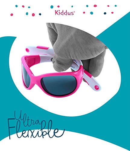 Kiddus Gafas de Sol de UNA SOLA PIEZA para Bebés a partir de 0 Meses. Prácticamente IRROMPIBLES. 100% Protección UV400. Muy FLEXIBLES. Sin BPA. Con Banda Ajustable y Extraíble. ALLROAD (57 Rosa neon)