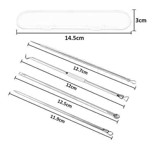 Kit de herramientas para eliminar puntos negros, 4 piezas de acero inoxidable, herramienta extractora de espinillas de espinillas, kit de eliminación de puntos negros para cuidado facial con funda