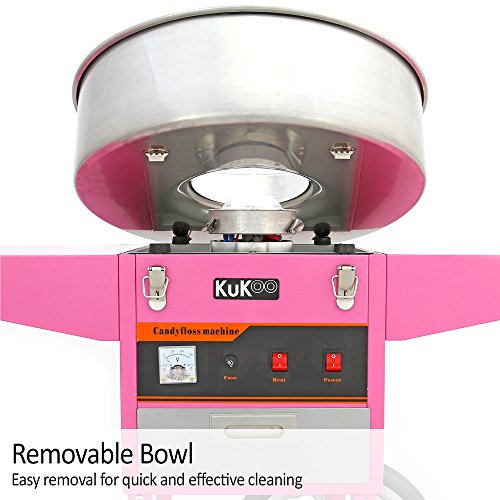 KUKOO Máquina de Algodón de Azúcar Acero Inoxidable Máquina Eléctrica para Hacer Algodón de Azúcar Cotton Candy Machine Commercial (con Cubierta y Carrito)