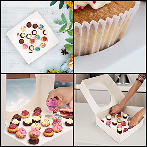 Kurtzy Caja Cupcakes Blancas con Ventana de Plástico Transparente (Pack de 5) Las Cajas Pueden Contener 20 Mini Cupcakes o Una Tarta Grande - Cajas Cupcakes, Magdalenas, Fiestas, Cumpleaños