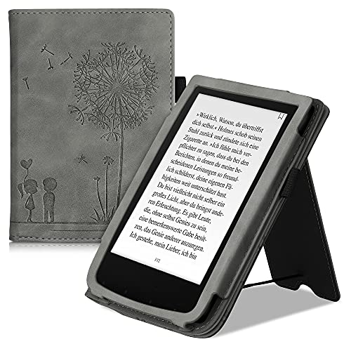 kwmobile Funda Compatible con Pocketbook Touch Lux 4/Lux 5/Touch HD 3/Color (2020) - Agarre elástico y Soporte de Apoyo - niños y Diente león Gris