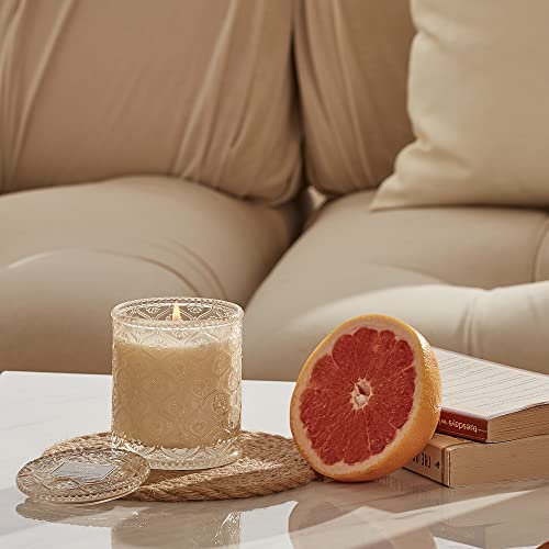 LA JOLIE MUSE Vela Aromática con Hojas de Pomelo, Vela de Cera Natural para el Hogar, 55 Horas de Combustión, Decoración y Fragancia para el Hogar, Frasco de Vidrio, 230g